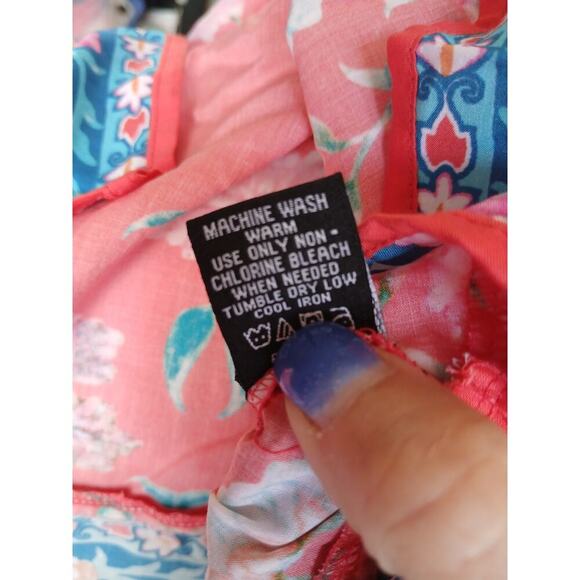 Tolani Plus Sz 3X Orange Teal Tropical Print Rayon LS Casual Tunic Blouse Top - Picture 5 of 5